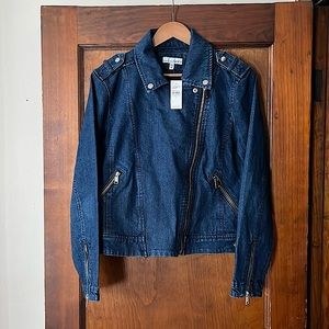 LOFT dark rinse denim moto style jacket NWT
